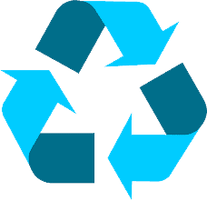 Simbolo del riciclaggio in blu con tre frecce disposte a forma di triangolo, simbolo dell'economia circolare sostenibile.